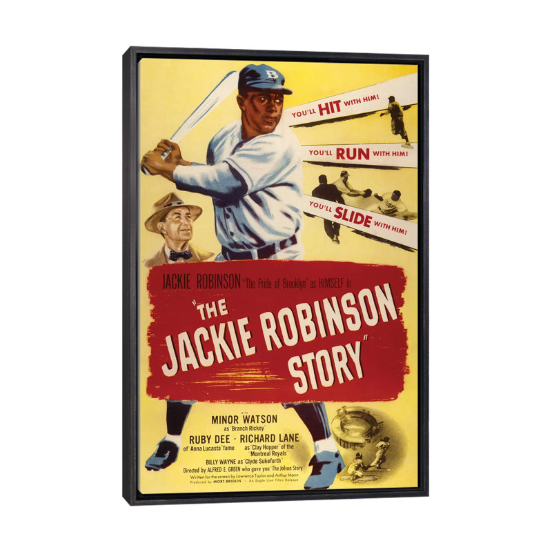 L'histoire de Jackie Robinson - publicité imprimée, Aucun mat, H 26 po x l 18 po x 1,5 po, Toile avec cadre noir patiné