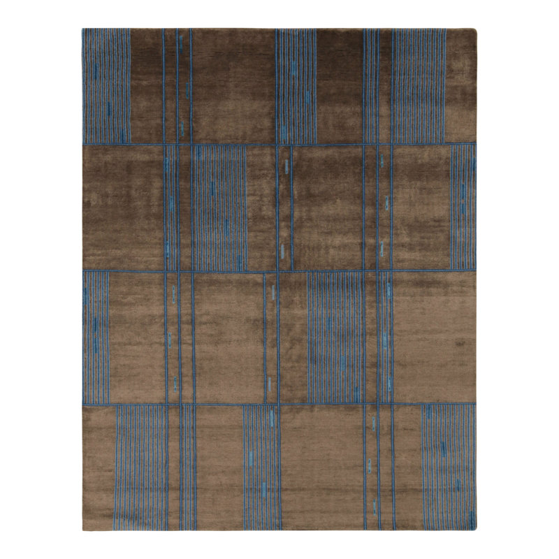Rug & Kilim’S Mid-Century French Deco Rug In Brown & Blue, Rectangle 6' x 9'