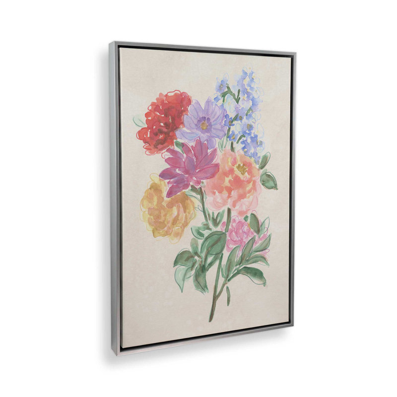 «Blooms on Parchment I» par June Erica Vess, reproduction d'art, H 32 po x l 24 po, Argent argent