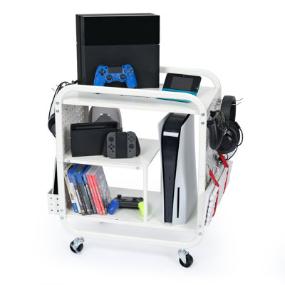 3-Shelf Metal Gaming Station Organizer Rack in White
