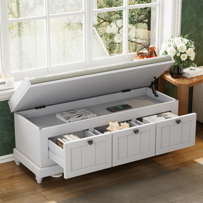 44" Wide Shoe Storage Bench With Cushion Entryway Bench Flip Top Storage Bench With Drawers, Gray