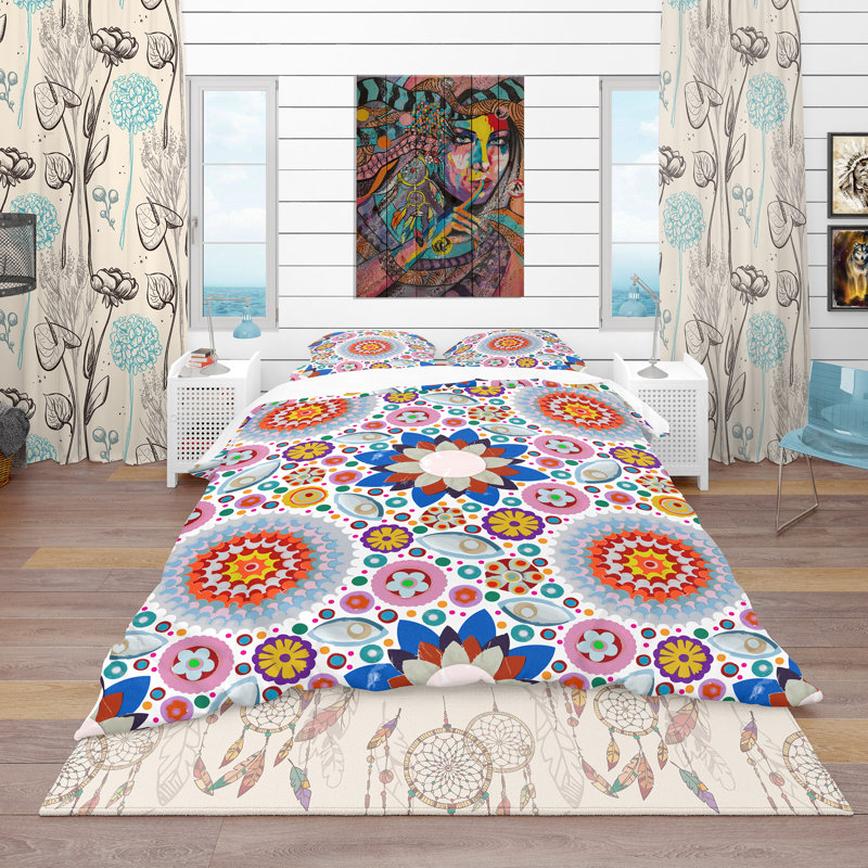 Ensemble de housse de couette bohème et éclectique, Housse de couette double / grand et 2 taies