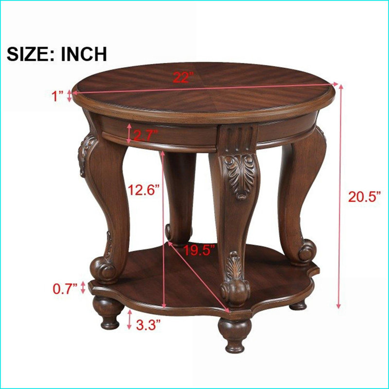 Ensemble de tables basses 3 pièces cerise antique pour petits espaces, placage en bois massif, assemblage facile