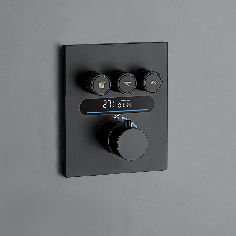 LCD Digital Shower System with 21” Rainfall Shower and Head Handheld Spray, Temperature Display, Matte Black