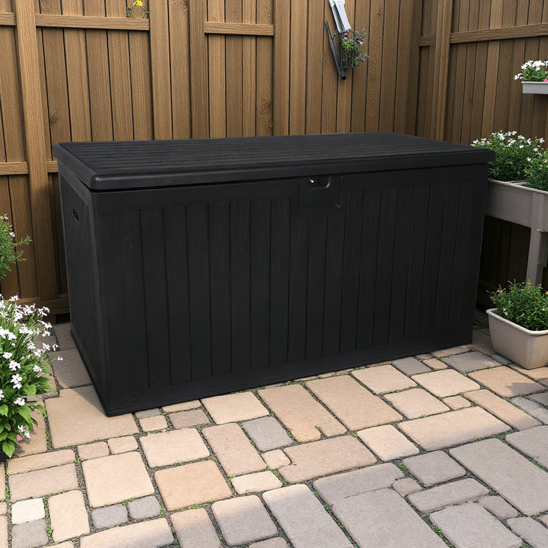 Coffre de terrasse en résine de 260 gallons, banc de rangement extérieur imperméable avec couvercle verrouillable, capacité de 1000 lb