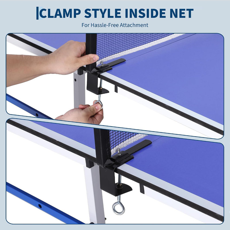 Table de ping-pong portative 8 pi avec mode lecture, filet de tennis de table pliable, raquettes et balles, bleu, Blue