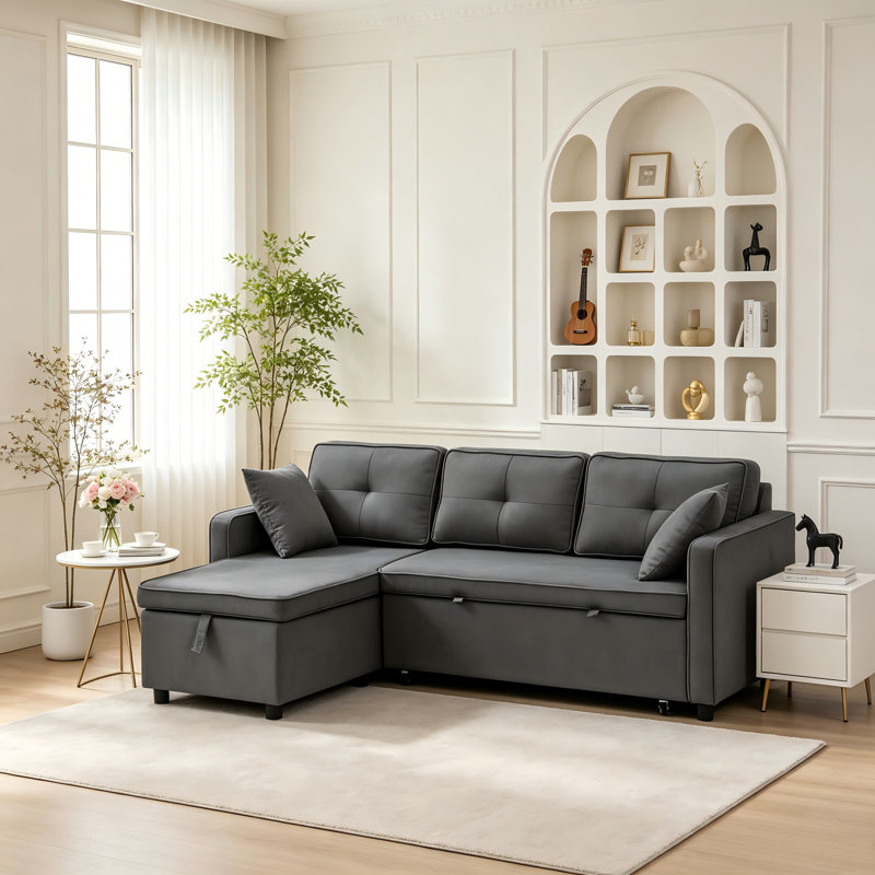 3 Seater Linen Sofa & Chaise, Gray