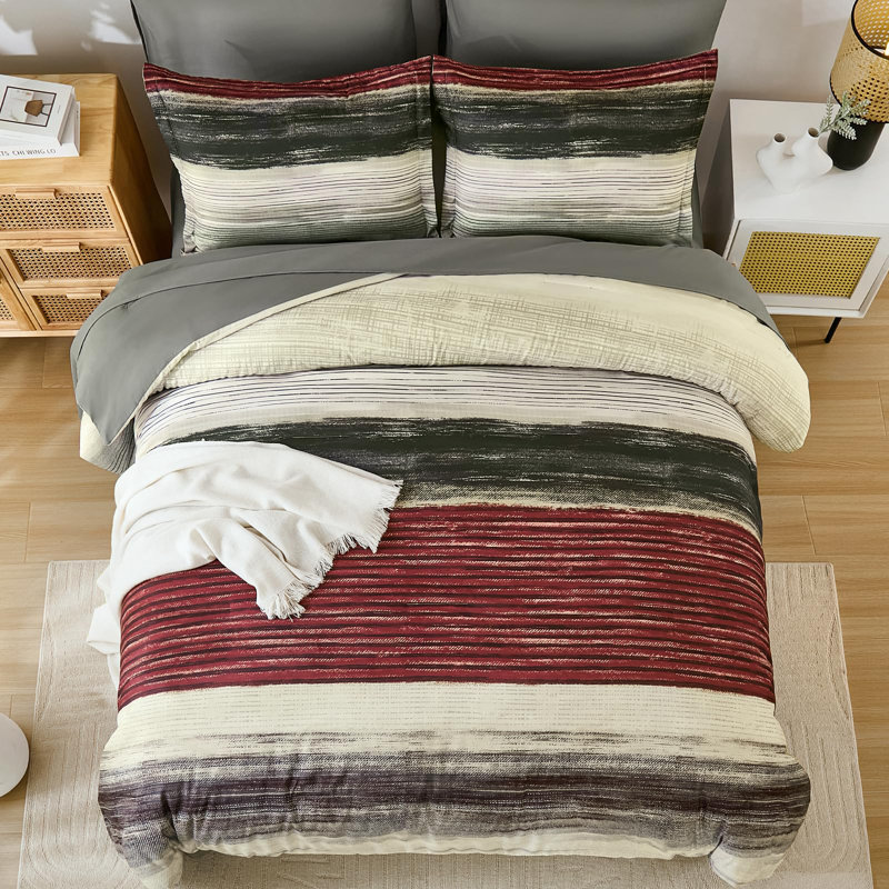 Ensemble de literie rayée 7 pièces 7 pièces Lit dans un sac toutes saisons avec draps, taies d'oreiller et taies décoratives