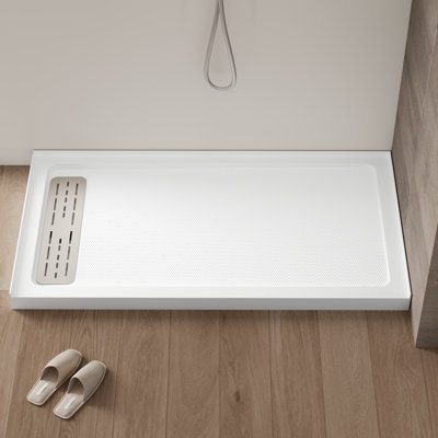 60" x 32" White Shower Base with Drain Assembly and Drain Cover Included, Non-slip Shower Pan,Left Drain Location