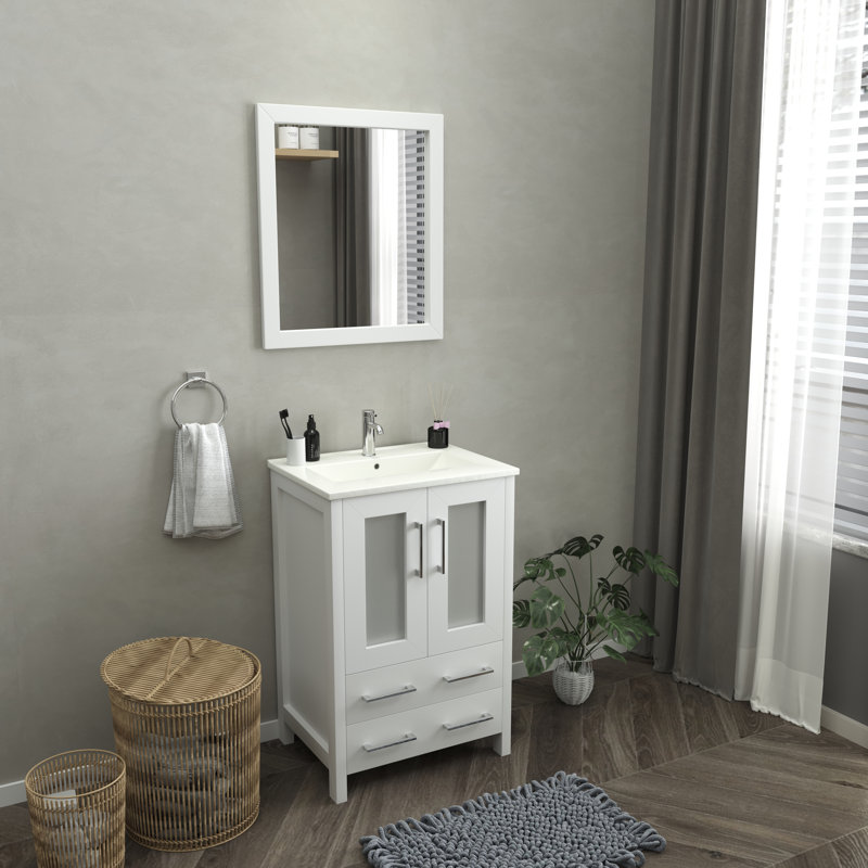  Ensemble de meuble-lavabo simple 24 po avec miroir, Blanc