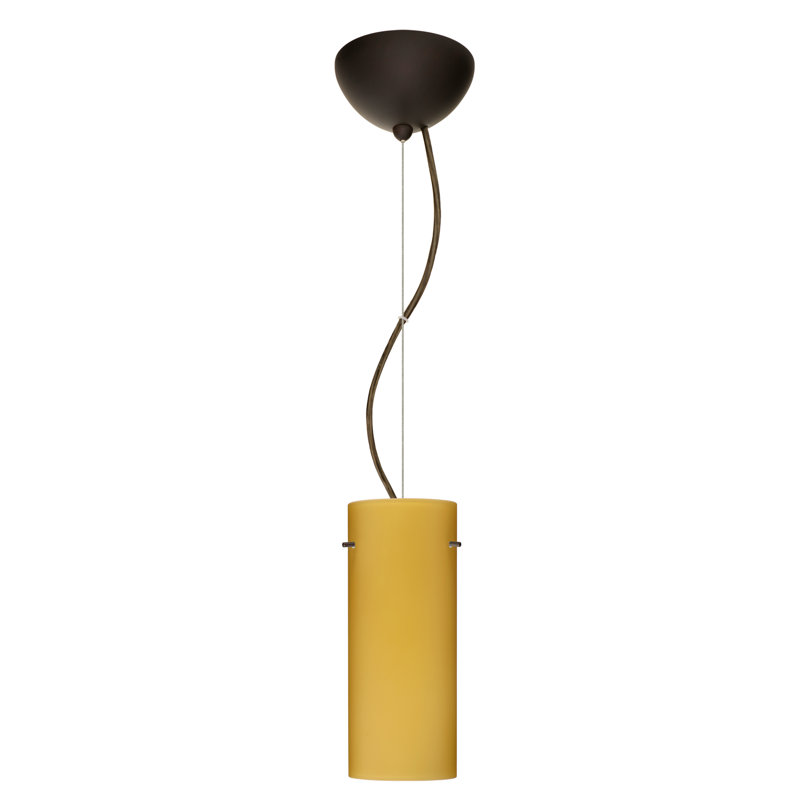 Luminaire suspendu à cylindre simple 1 lumières Martinson, Bronze, Opale matte, Incandescent