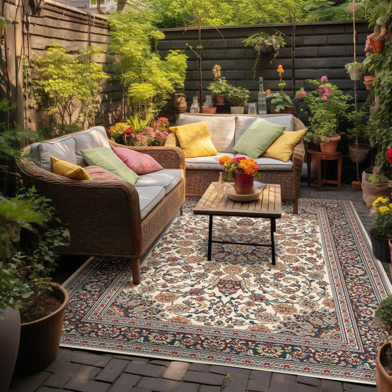 Washable Oriental Indoor / Outdoor Rug, Rectangle 9' x 12'