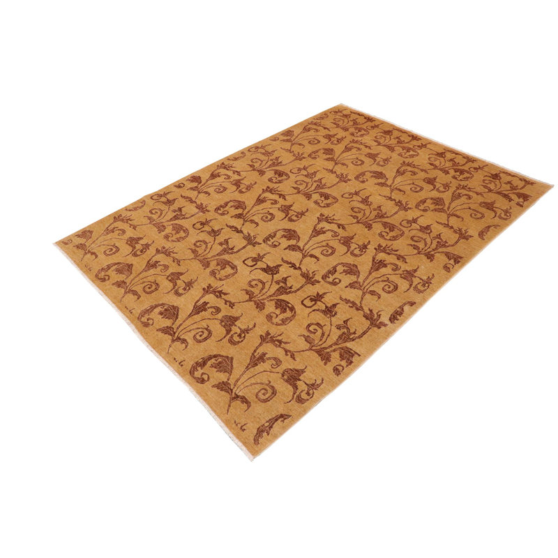 Tapis brun / rouge floral en laine noué à la main 8 pi 10 po x 11 pi 10 po Floral