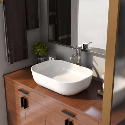 Lavabo de salle de bain vasque ovale blanc en porcelaine vitreuse 19,69 "x 15,75" DeerValley Prism