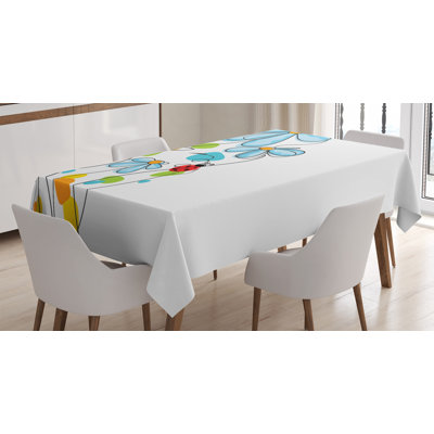 Flowers Oval Dome-Shaped Ladybugs Illustration Tablecloth