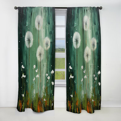 Green Dandelion Collage III - Rideau pissenlit - Rideau floral occultant en velours - 1 panneau