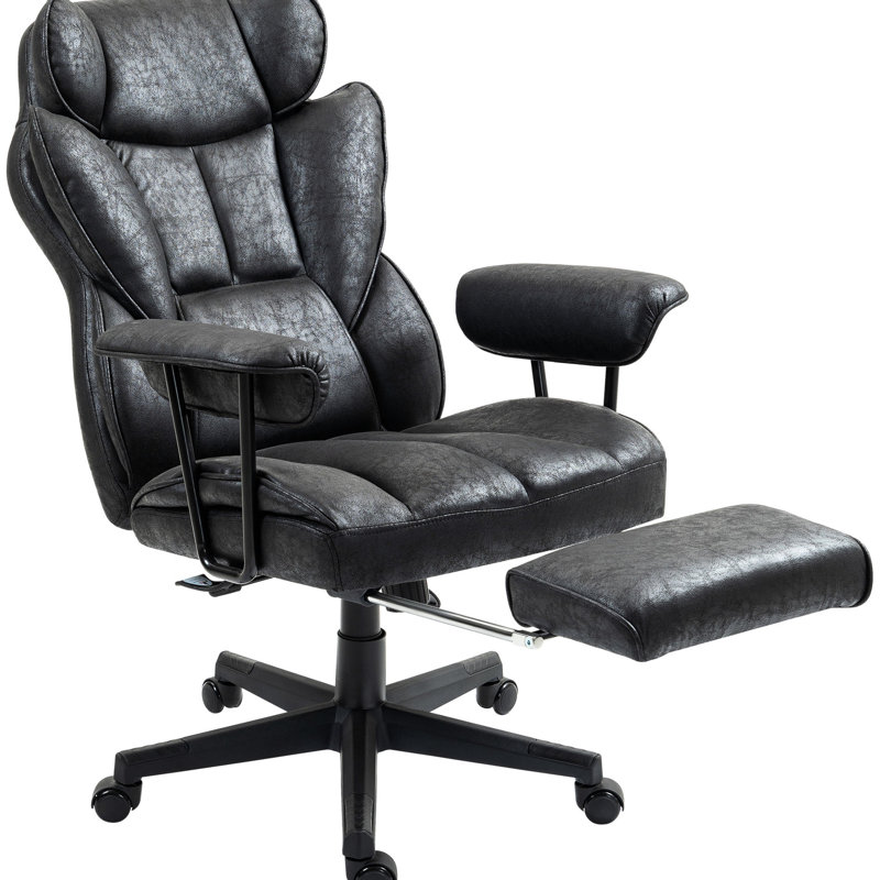Fauteuil ergonomique réglable avec massage lombaire chauffé, massage par vibration, repose-pieds, microfibre, noir, pour soulager