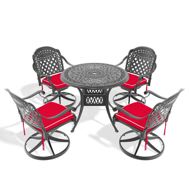 All-Weather 5 Table And Chair , Aluminum, 35.43" Round Table, 4 Swivel Chairs, Black, To Weather Changes, Comfortable Outdoor Dining Furniture, Cast