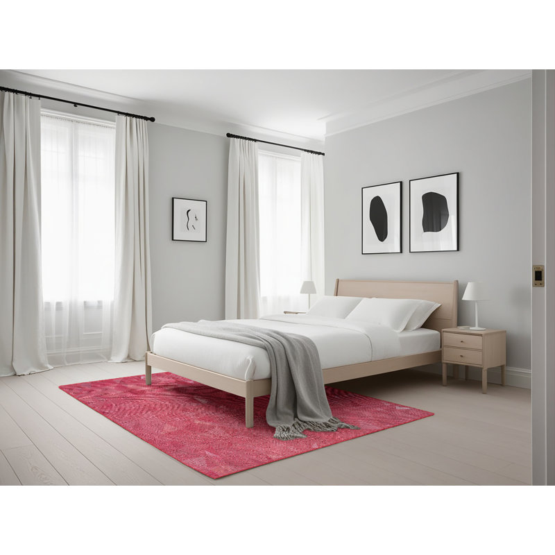 Tapis de zone rouge/rose à motifs Bharmal, Rectangle 5 pi x 7 pi