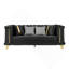Canapé de luxe 89 places en velours 89 po avec garnitures en acier inoxydable doré et texture brodée, canapé capitonné victorien moderne Mid-Century pour le salon avec 2 coussins en fourrure et 2 bandes dorées, noir