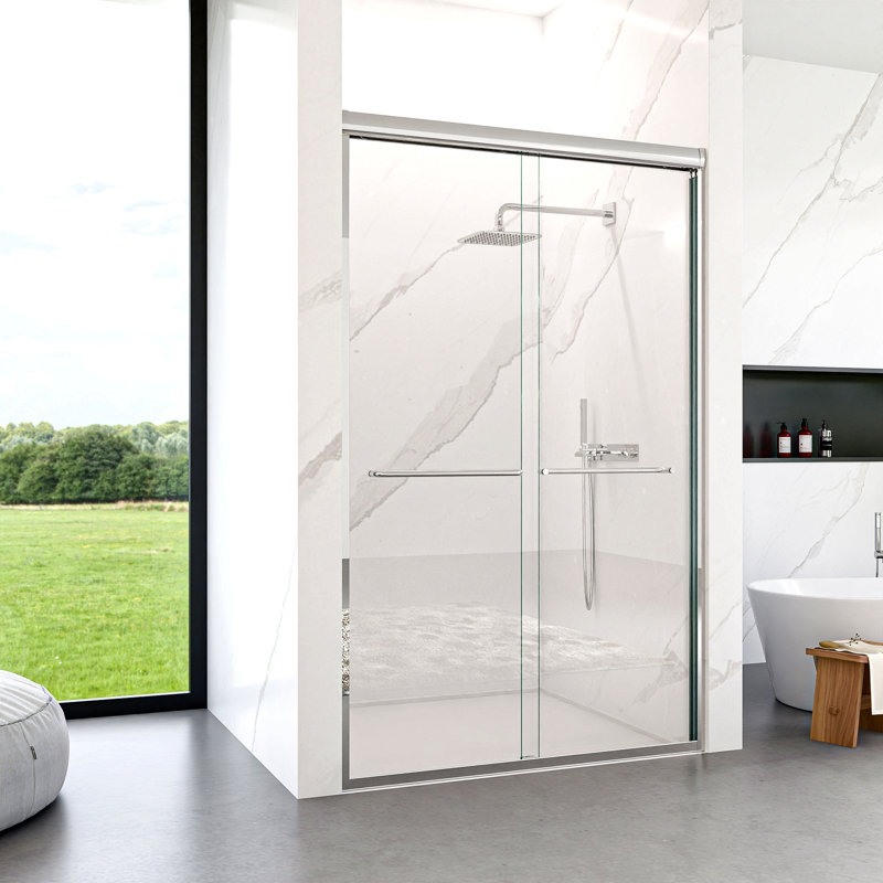 44"-48"W*72" H Semi-Frameless Double Sliding Shower Door, Bypass Shower Door, 1/4" (6Mm) Thick Sgcc Tempered Glass Door, Chrome