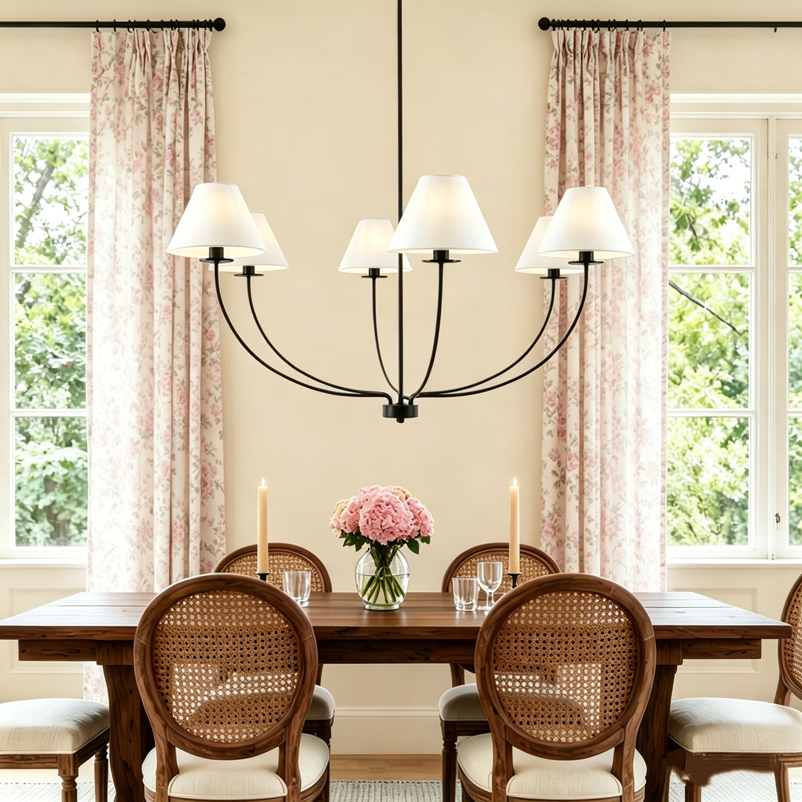 6-Light Dimmable Chandelier with Adjustable Length
, Matte Black