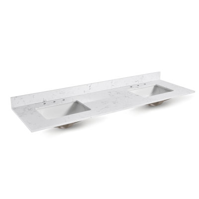72'' Quartz Stone Double Bathroom Vanity Top With Sink