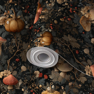 Papier peint auto-adhésif Aquarelle Autumn Woodland Pumpkins