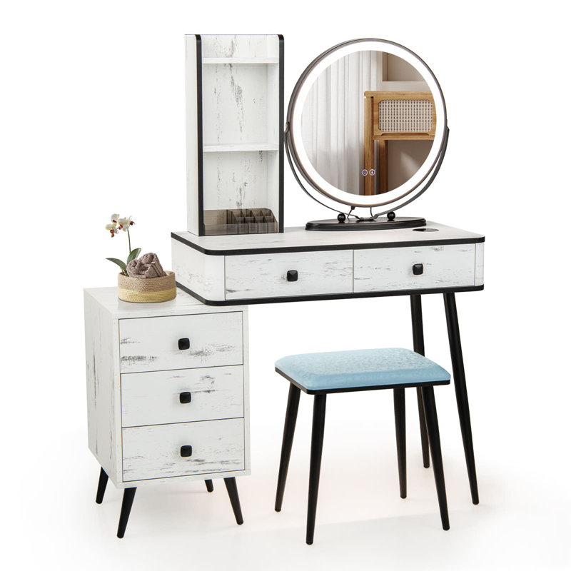 Dressing Table with Mirror, White
