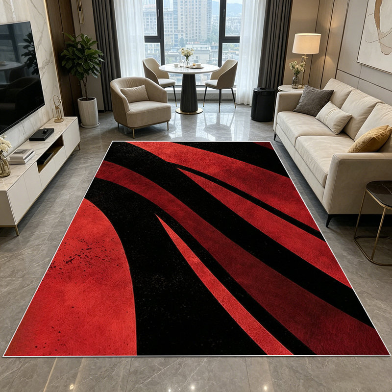 1PC Bold Red Black Abstract Stripe area rugs for Living Room, Soft and Comfortable, Suitable for all seasons, easy-to-maintain, machine washable Indoor floor mat, Under Table Farmhouse suitable for dining room, bedroom, home office, entryway,