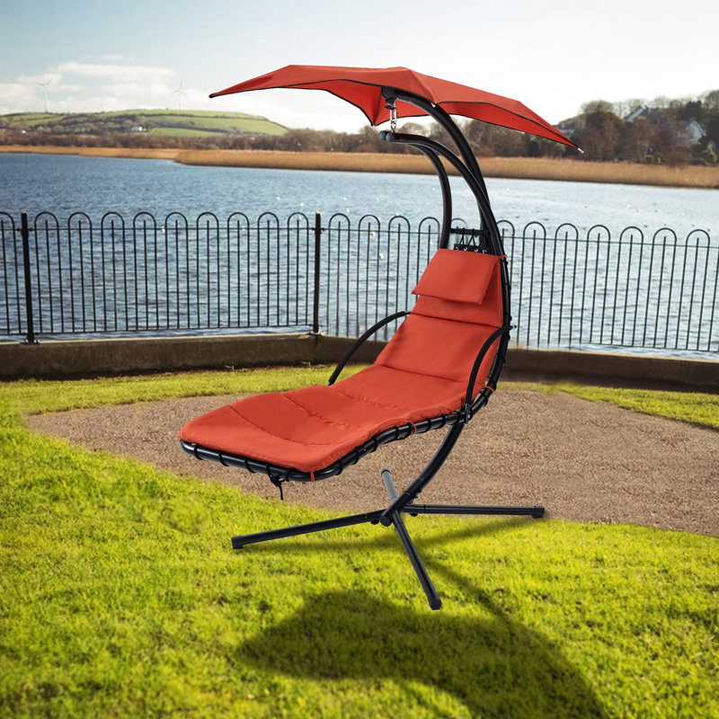 Chaise longue suspendue en orange, d'apparence classique et de conception ergonomique pour parasol réglable pour chaise de véranda, Enjoy Leisure Backyard Orange