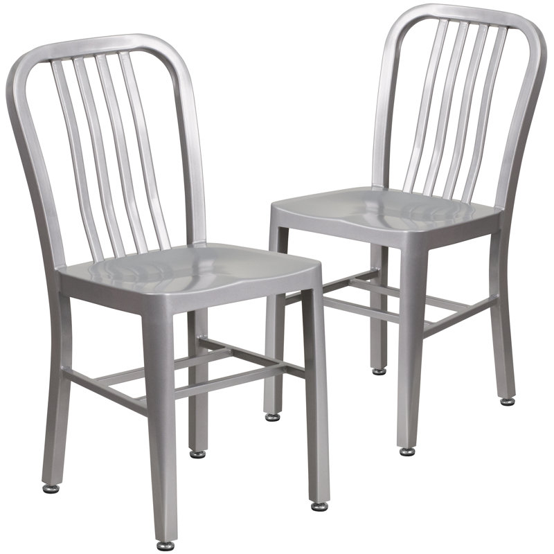 Commercial Grade Metal Indoor-Outdoor Bistro Chair, Silver
