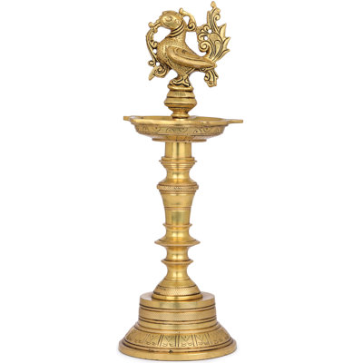 Handmade 12-Inch Brass Annam Peacock Lamp – Five Wicks South Indian Diya for Puja, Rituals, and Artistic Home Decor