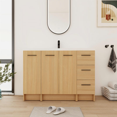 Meuble-lavabo autoportant simple 48 po avec plateau en résine, 2 tablettes et 3 tiroirs