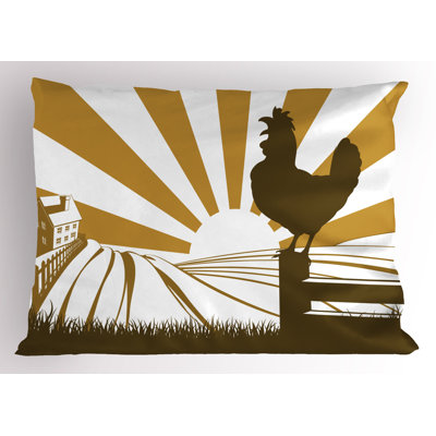 Ambesonne Rooster Pillow Sham 2 Pack Morning in the Farm 26"x20" Sepia Pale Coffee