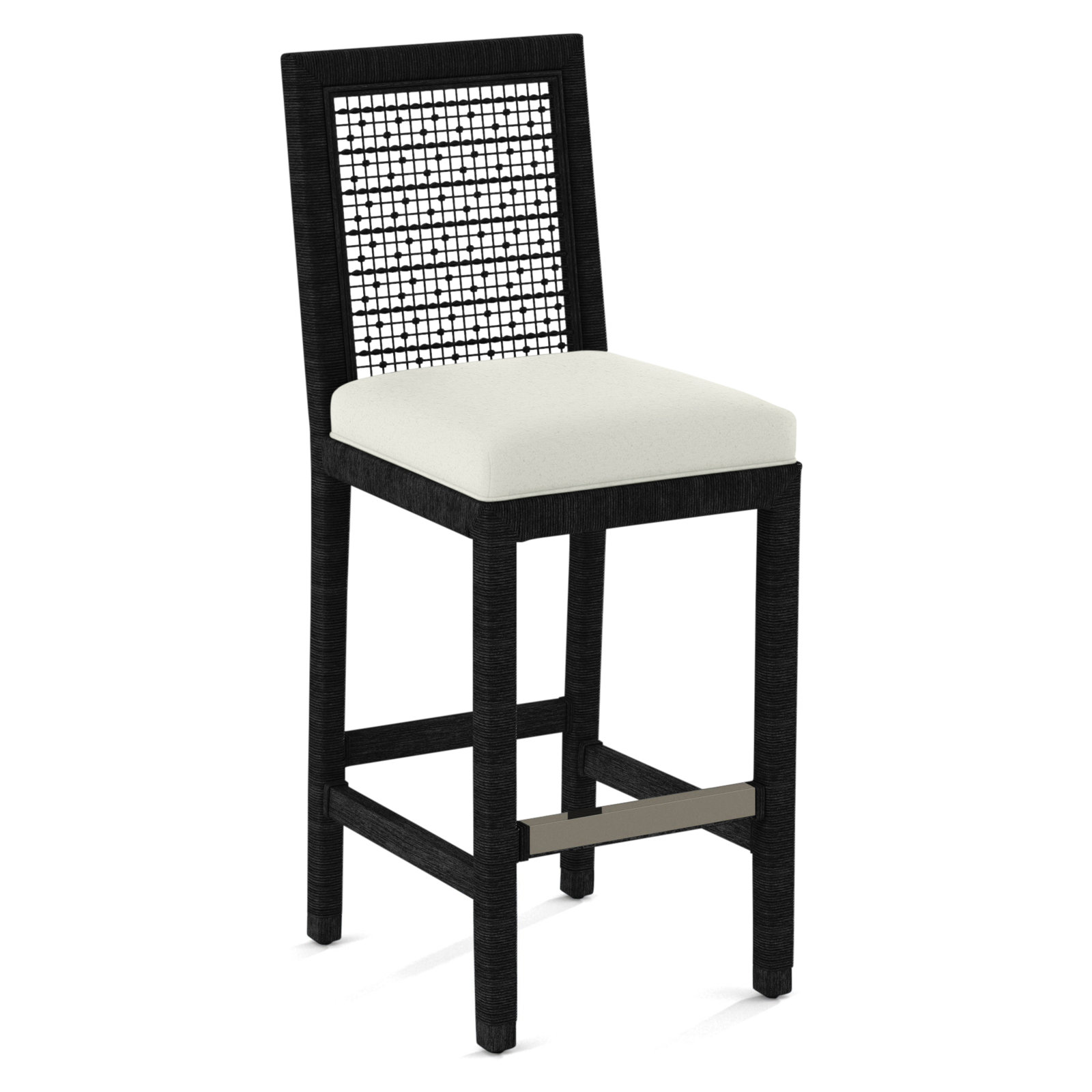 Soren 30" Bar Stool, Black, White Performance Fabric