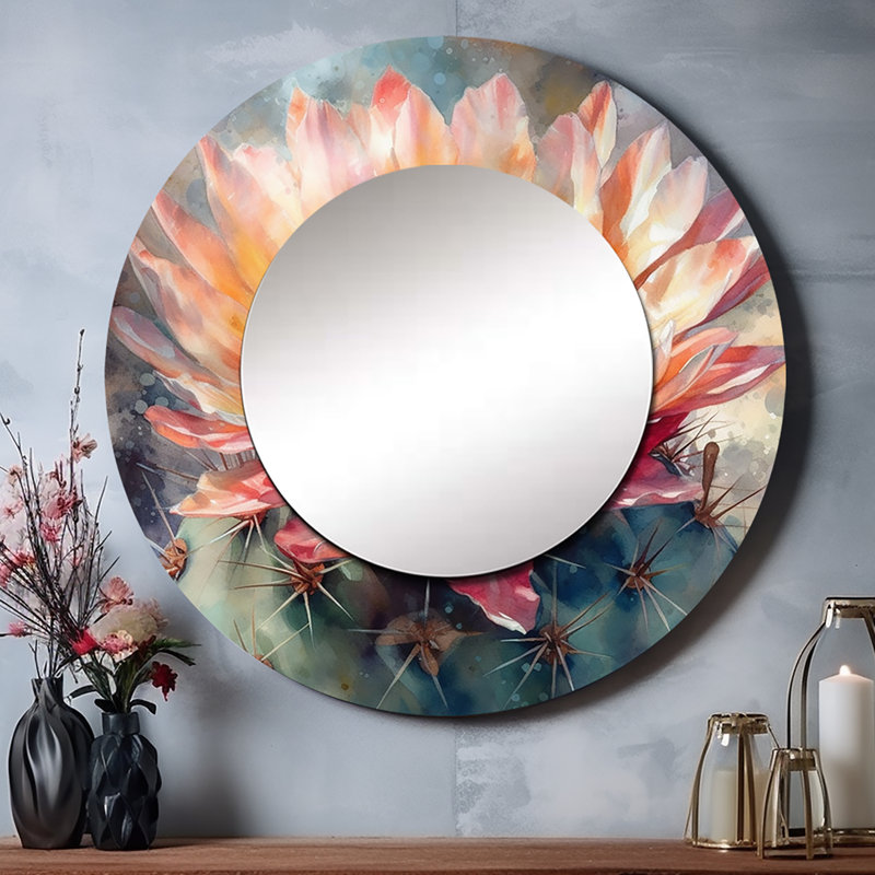 Gysbert orange vert Cactus Flower III - miroir décoratif Cactus, 36 po x 36 po