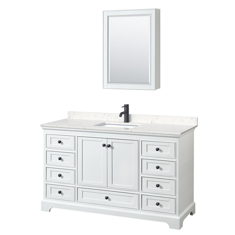 Ensemble de meuble-lavabo de salle de bain simple avec miroir 60 po Deborah, Blanc, Noir mat