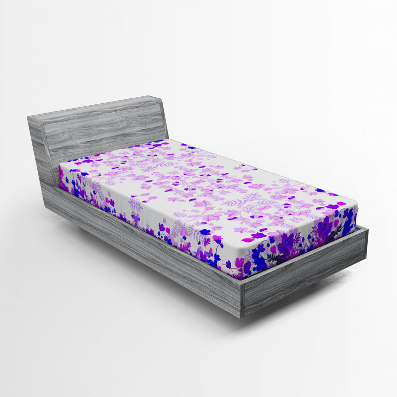 Microfiber Fitted Sheet, Twin XL Fitted Sheet, Purple/Blue Floral 1