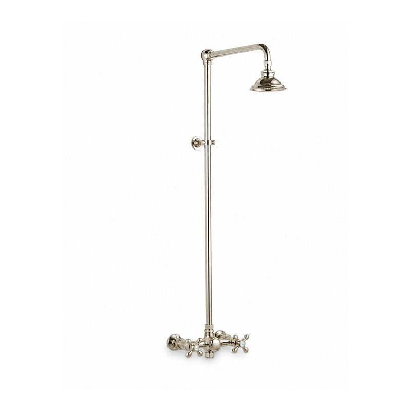 Ensemble de douche murale d'extérieur 60 po avec pomme de douche et poignées en croix, Polished Nickel