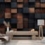 Panneau mural moderne en bois moderne à motif géométrique brun foncé et panneau noir-1843639721
