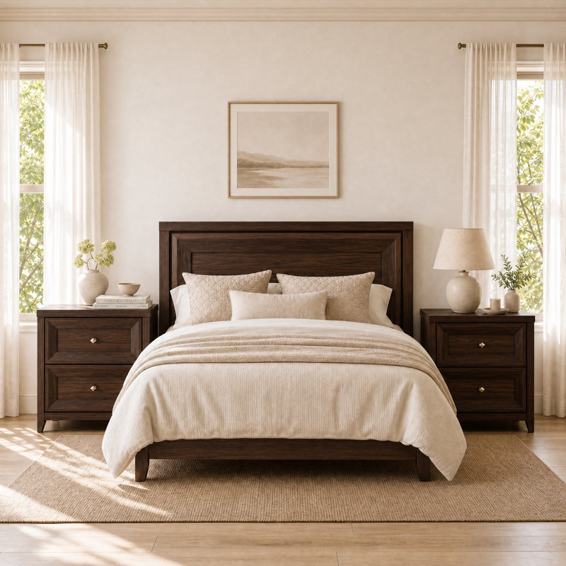  Acero 58cm W Bedside Table, Mahogany Brown