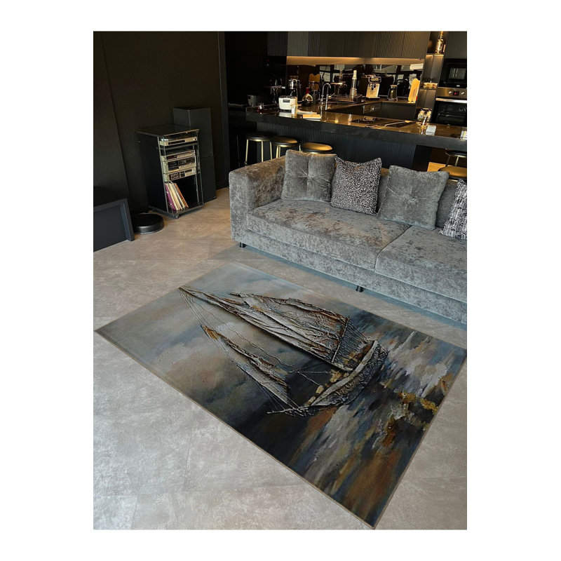 Tapis décoratif tissé à l'huile, Sous-tapis rectangulaire de 3 pi 3 po x 4 pi 11 po
