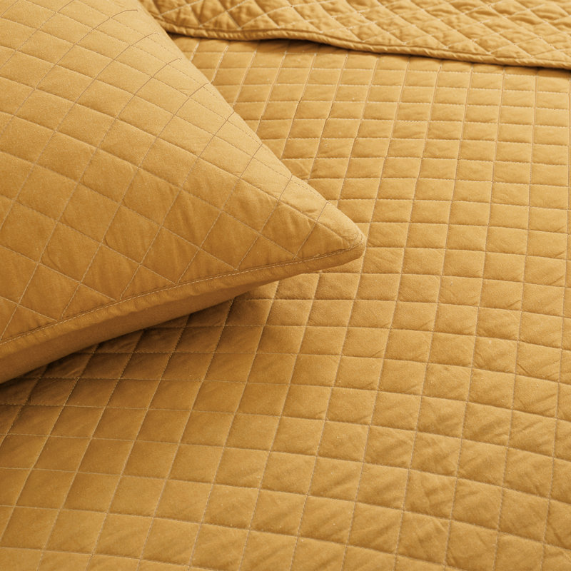 Ensemble de courtepointe standard moderne et contemporaine en coton à motif de losange Ava Diamond, Jaune