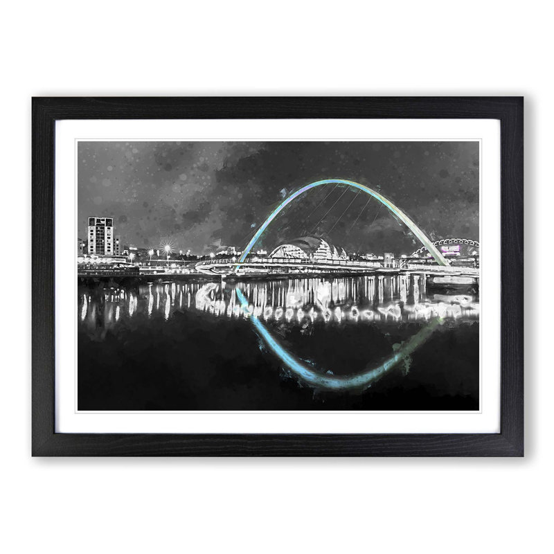 Gateshead Millennium Bridge in Abstract - Picture Frame Graphic Art Print, Black Framed, 36cm H x 48cm W x 2cm D