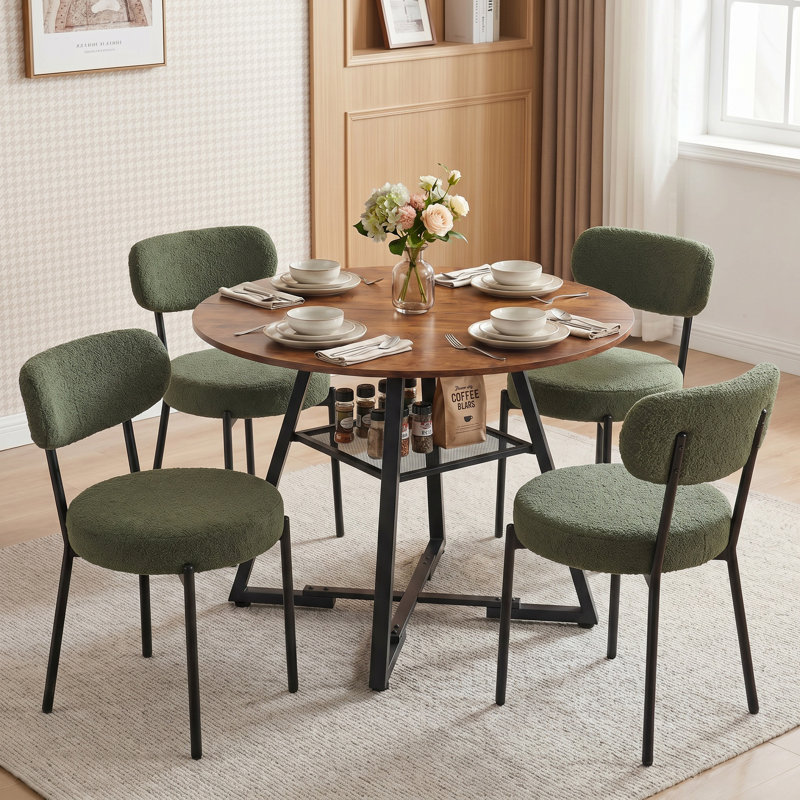 Ensemble table de salle à manger ronde Amous Industrial 42 po avec chaises rembourrées, table de cuisine, Rust Brown/Green