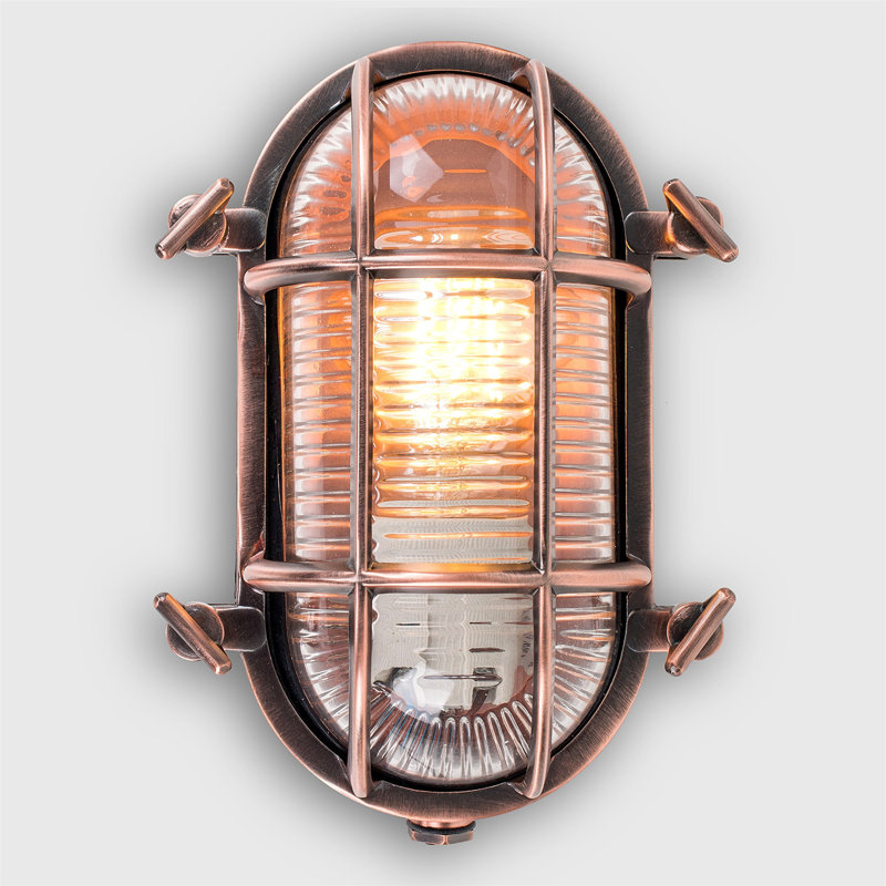 Esquina Copper 20cm H Frosted Glass Outdoor Bulkhead Light
