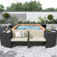 Ensemble de canapés modulaires en rotin pour l'extérieur avec cadre mini spa, sièges en bois et espaces de rangement, beige