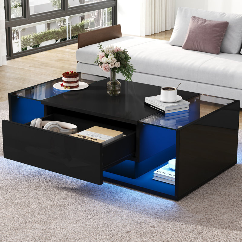 Pedestal Coffee Table with Storage, Black