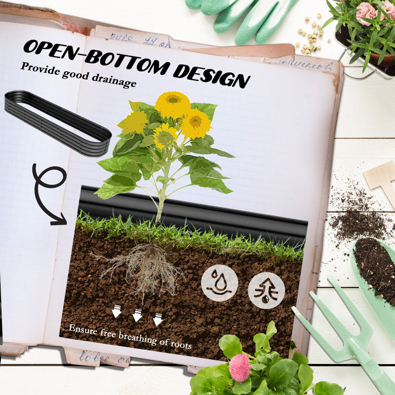 Metal Planter Box With Safety Edging,Galvanized Raised Garden Bed Kit, Dark Gray